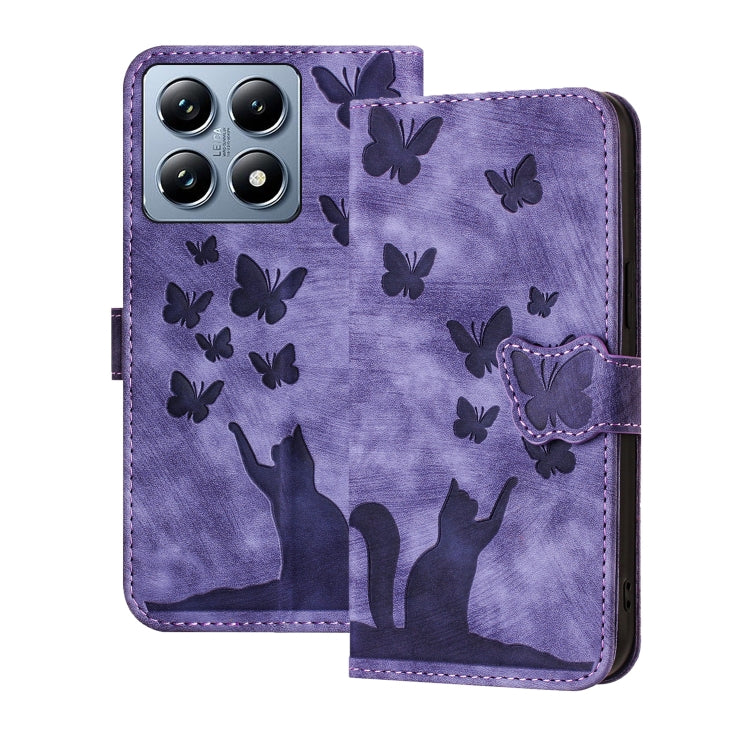 Butterfly Cat Embossing Flip Leather Phone Case, For Xiaomi 15T Pro 5G, For Xiaomi 15T 5G, For Xiaomi Poco C75, For Xiaomi 14T Pro, For Xiaomi 14T