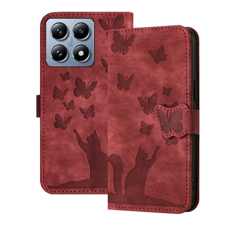 Butterfly Cat Embossing Flip Leather Phone Case, For Xiaomi 15T Pro 5G, For Xiaomi 15T 5G, For Xiaomi Poco C75, For Xiaomi 14T Pro, For Xiaomi 14T
