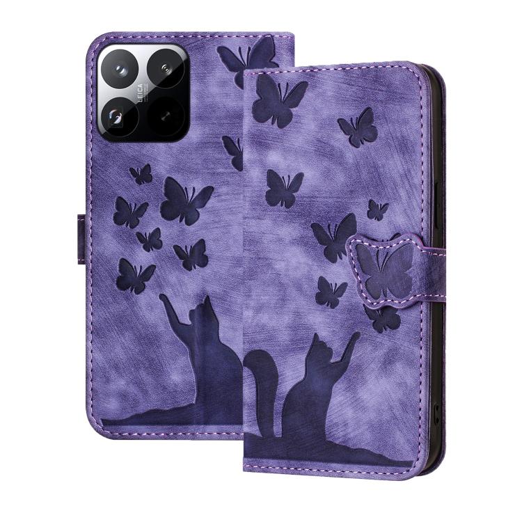 Butterfly Cat Embossing Flip Leather Phone Case, For Xiaomi 17T Pro 5G, For Xiaomi 17T 5G, For Xiaomi 15T Pro 5G, For Xiaomi 15T 5G, For Xiaomi Poco C75, For Xiaomi 14T Pro, For Xiaomi 14T