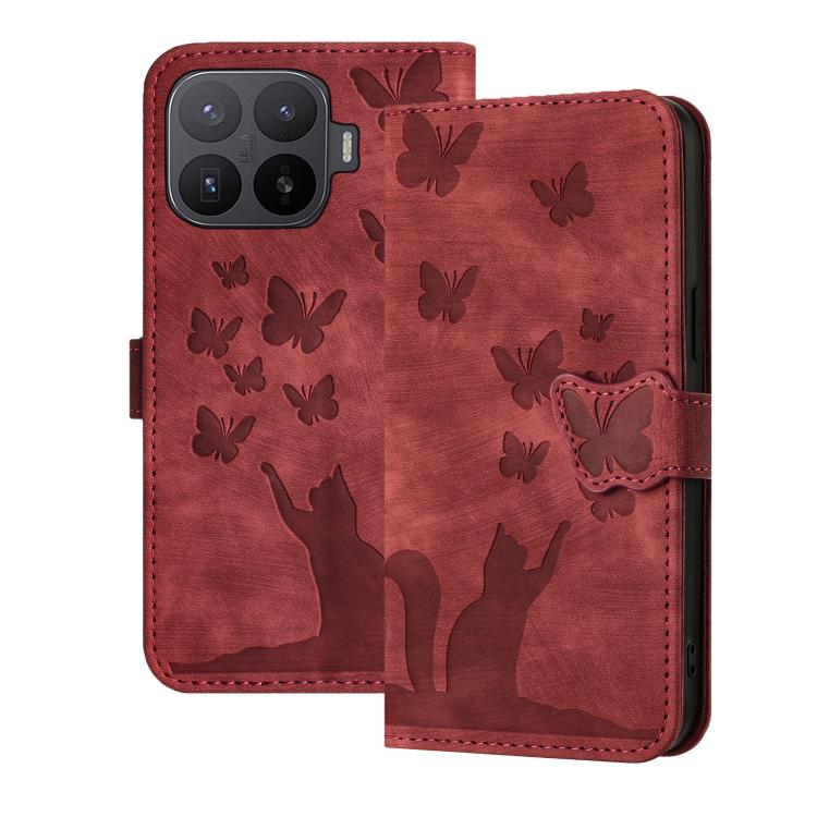 Butterfly Cat Embossing Flip Leather Phone Case, For Xiaomi 17T Pro 5G, For Xiaomi 17T 5G, For Xiaomi 15T Pro 5G, For Xiaomi 15T 5G, For Xiaomi Poco C75, For Xiaomi 14T Pro, For Xiaomi 14T