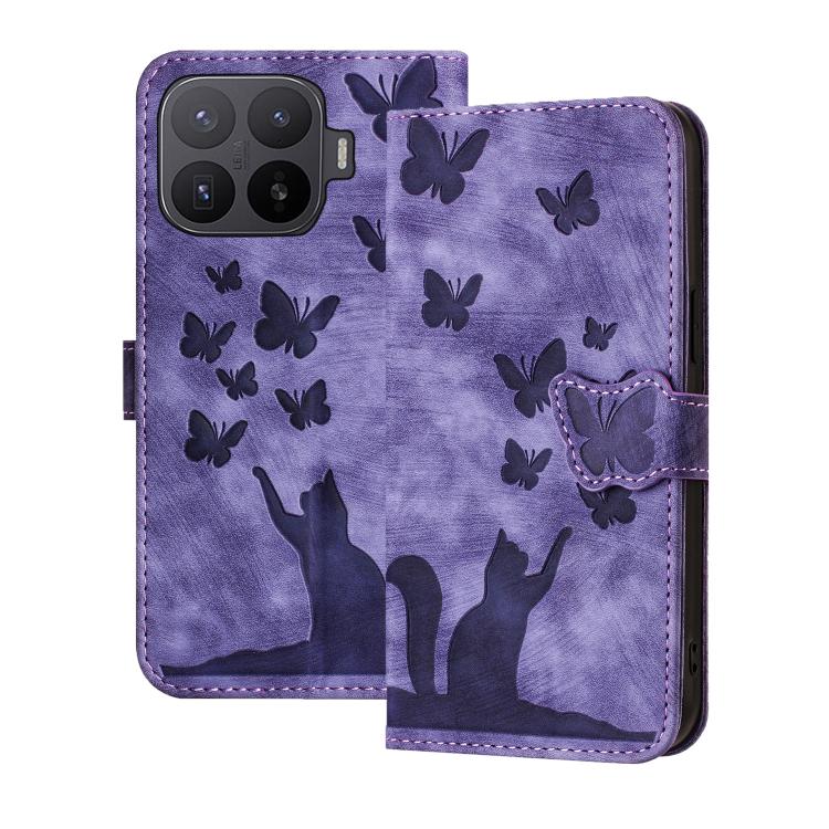 Butterfly Cat Embossing Flip Leather Phone Case, For Xiaomi 17T Pro 5G, For Xiaomi 17T 5G, For Xiaomi 15T Pro 5G, For Xiaomi 15T 5G, For Xiaomi Poco C75, For Xiaomi 14T Pro, For Xiaomi 14T