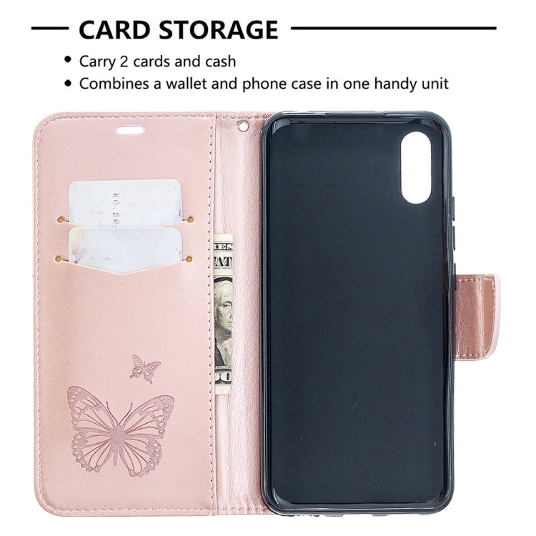 Two Butterflies Embossing Pattern Horizontal Flip Leather Case with Holder & Card Slot & Wallet & Lanyard, For Xiaomi Redmi 9A, For Xiaomi Redmi 9C