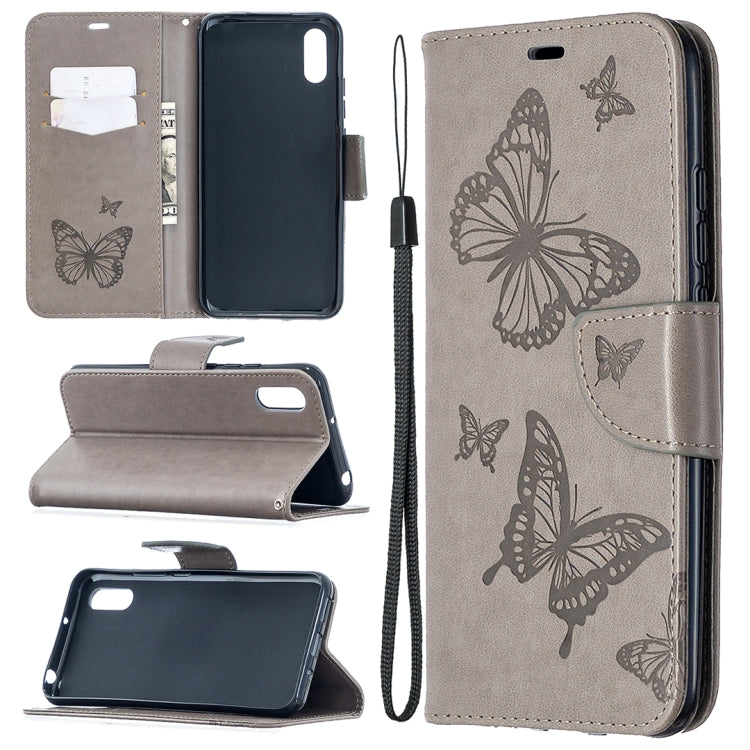 Two Butterflies Embossing Pattern Horizontal Flip Leather Case with Holder & Card Slot & Wallet & Lanyard, For Xiaomi Redmi 9A, For Xiaomi Redmi 9C