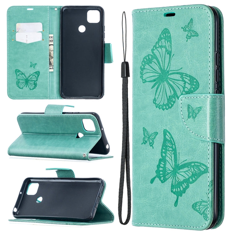 Two Butterflies Embossing Pattern Horizontal Flip Leather Case with Holder & Card Slot & Wallet & Lanyard, For Xiaomi Redmi 9A, For Xiaomi Redmi 9C