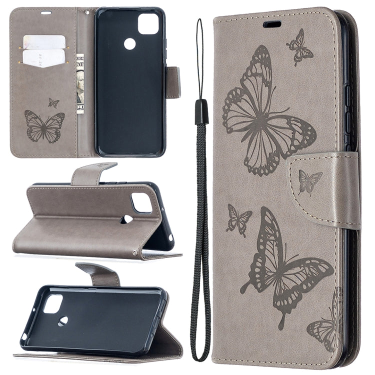 Two Butterflies Embossing Pattern Horizontal Flip Leather Case with Holder & Card Slot & Wallet & Lanyard, For Xiaomi Redmi 9A, For Xiaomi Redmi 9C
