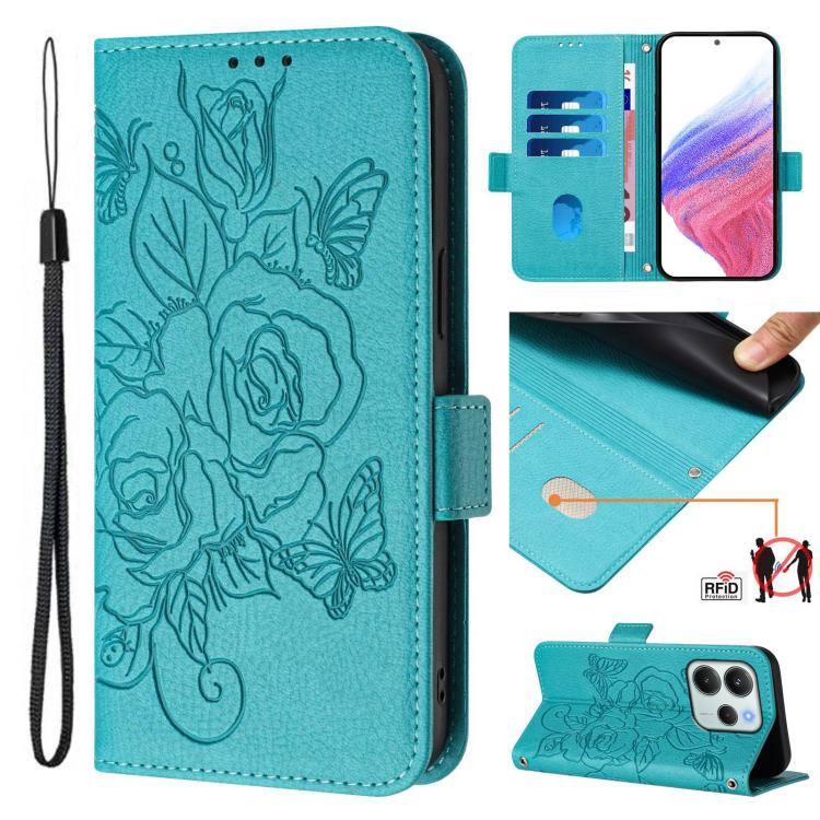 Embossed Rose RFID Anti-theft Leather Phone Case, For Redmi Note 15 Pro 5G Global 163.6mm, For Redmi 15 5G / 4G EU 171mm, For Redmi Note 14 4G 164.84mm EU Version, For Redmi K80 5G / K80 Pro 5G, For Redmi Note 14 Pro 4G, For Redmi Note 14 4G 163.25mm  ...