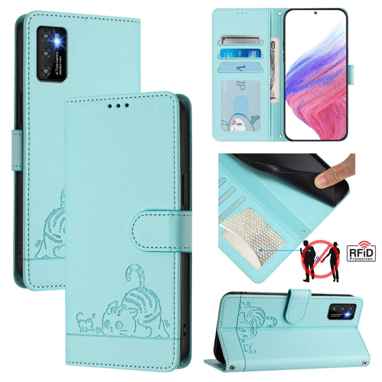 Cat Rat Embossed Pattern RFID Leather Phone Case with Lanyard, For Cubot A40, For Cubot P90, For Cubot A30, For Cubot A20, For Cubot Max 5, For Cubot A10, For Cubot Note 40, For Cubot P50