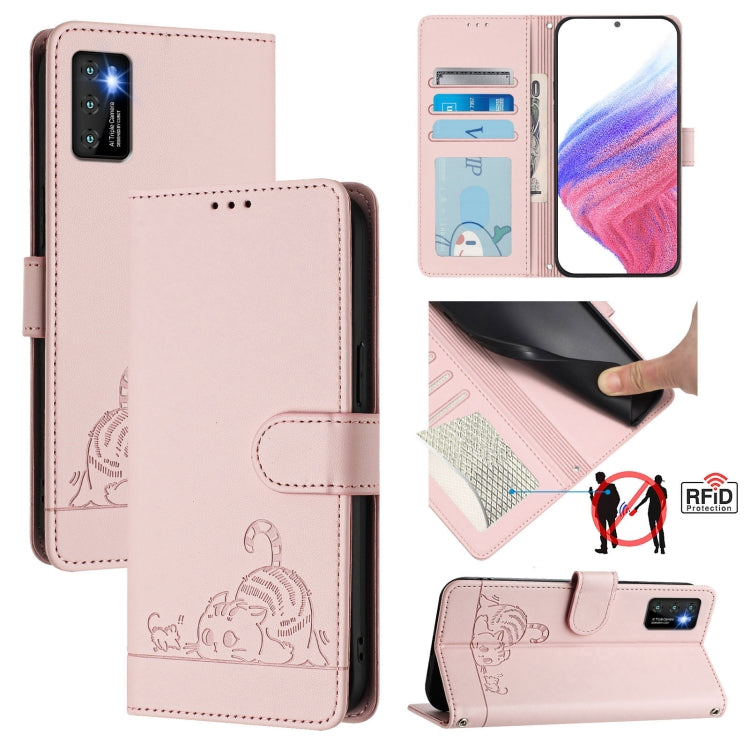 Cat Rat Embossed Pattern RFID Leather Phone Case with Lanyard, For Cubot A40, For Cubot P90, For Cubot A30, For Cubot A20, For Cubot Max 5, For Cubot A10, For Cubot Note 40, For Cubot P50