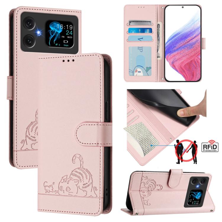 Cat Rat Embossed Pattern RFID Leather Phone Case with Lanyard, For Cubot A40, For Cubot P90, For Cubot A30, For Cubot A20, For Cubot Max 5, For Cubot A10, For Cubot Note 40, For Cubot P50