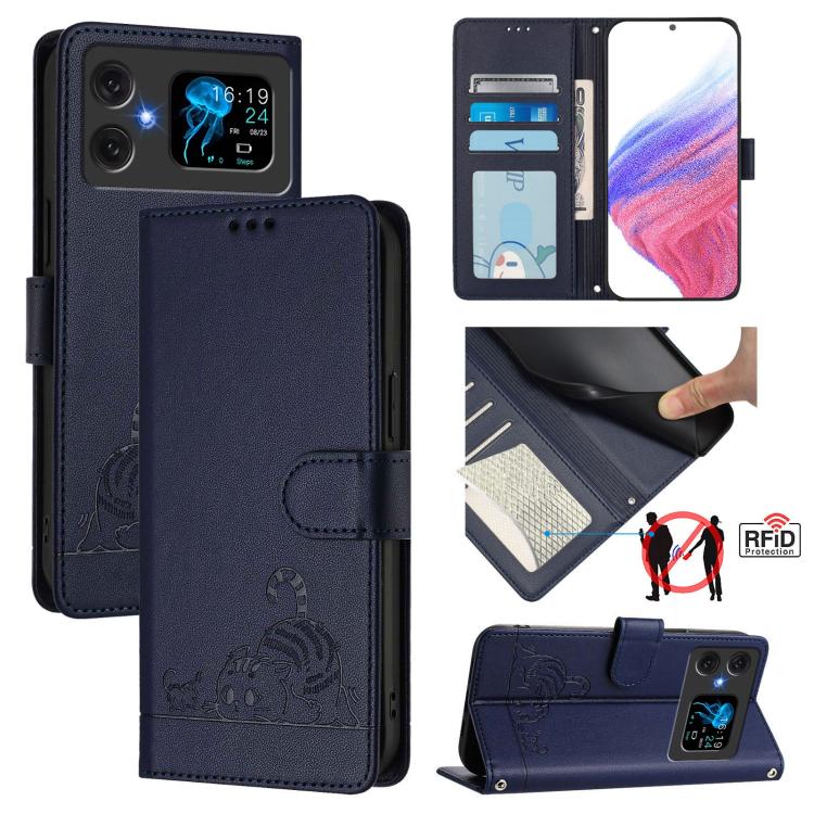 Cat Rat Embossed Pattern RFID Leather Phone Case with Lanyard, For Cubot A40, For Cubot P90, For Cubot A30, For Cubot A20, For Cubot Max 5, For Cubot A10, For Cubot Note 40, For Cubot P50