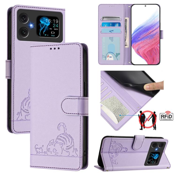 Cat Rat Embossed Pattern RFID Leather Phone Case with Lanyard, For Cubot A40, For Cubot P90, For Cubot A30, For Cubot A20, For Cubot Max 5, For Cubot A10, For Cubot Note 40, For Cubot P50