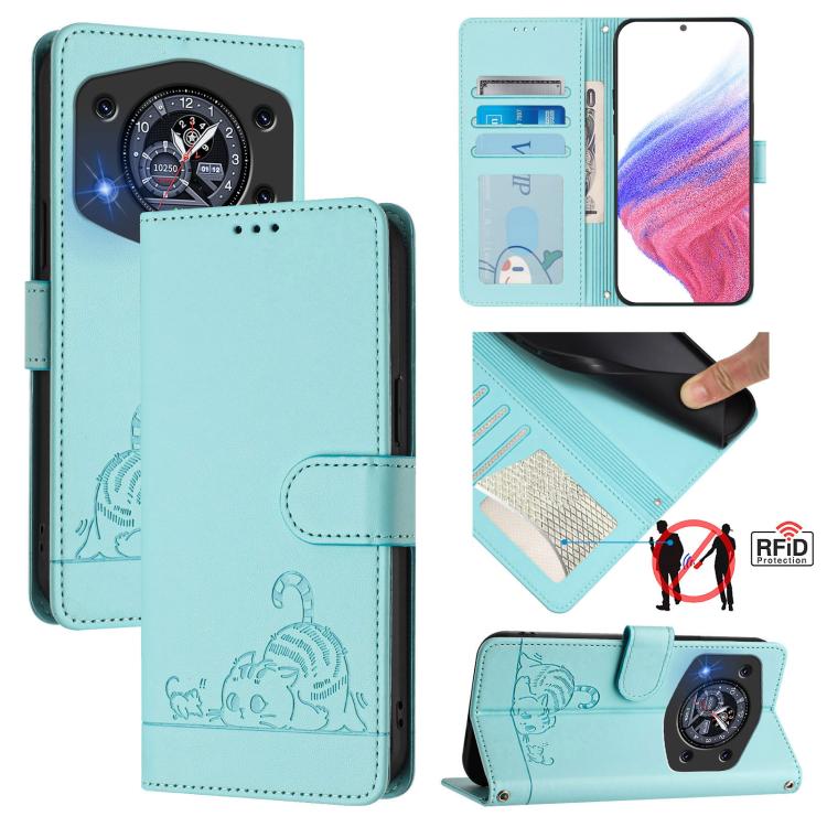 Cat Rat Embossed Pattern RFID Leather Phone Case with Lanyard, For Cubot A40, For Cubot P90, For Cubot A30, For Cubot A20, For Cubot Max 5, For Cubot A10, For Cubot Note 40, For Cubot P50
