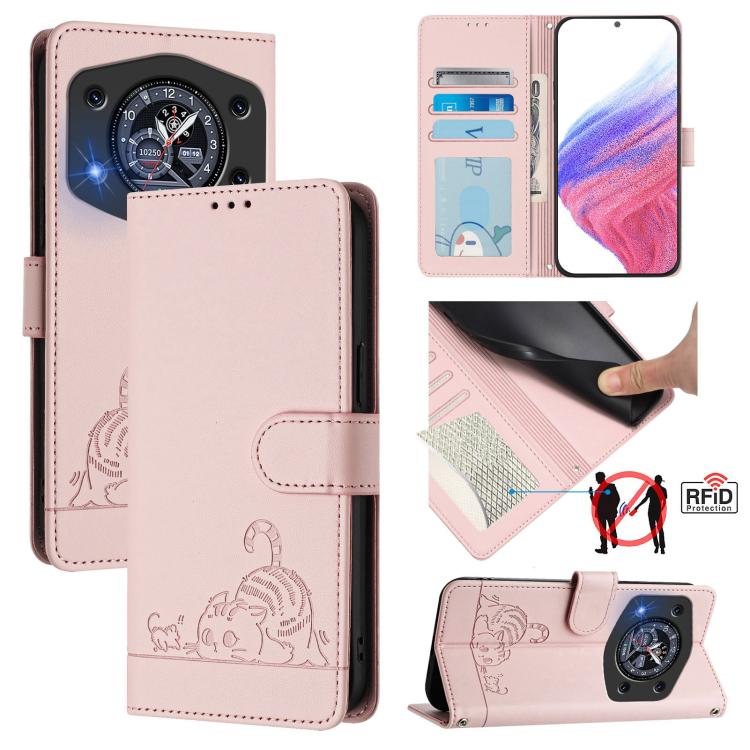 Cat Rat Embossed Pattern RFID Leather Phone Case with Lanyard, For Cubot A40, For Cubot P90, For Cubot A30, For Cubot A20, For Cubot Max 5, For Cubot A10, For Cubot Note 40, For Cubot P50