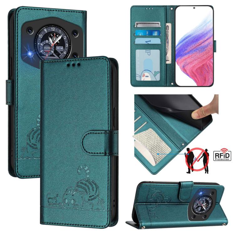 Cat Rat Embossed Pattern RFID Leather Phone Case with Lanyard, For Cubot A40, For Cubot P90, For Cubot A30, For Cubot A20, For Cubot Max 5, For Cubot A10, For Cubot Note 40, For Cubot P50