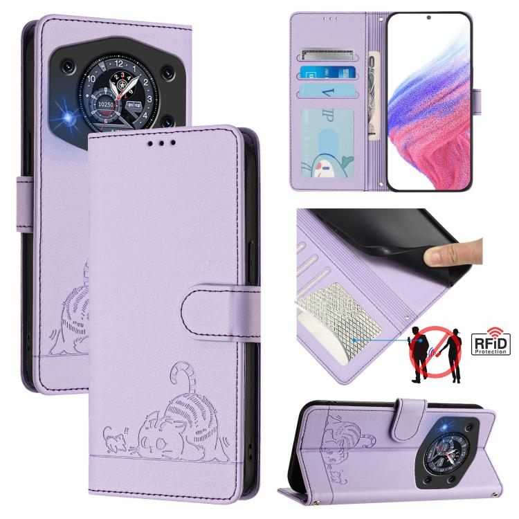Cat Rat Embossed Pattern RFID Leather Phone Case with Lanyard, For Cubot A40, For Cubot P90, For Cubot A30, For Cubot A20, For Cubot Max 5, For Cubot A10, For Cubot Note 40, For Cubot P50