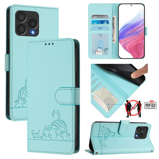 Cat Rat Embossed Pattern RFID Leather Phone Case with Lanyard, For Cubot A40, For Cubot P90, For Cubot A30, For Cubot A20, For Cubot Max 5, For Cubot A10, For Cubot Note 40, For Cubot P50