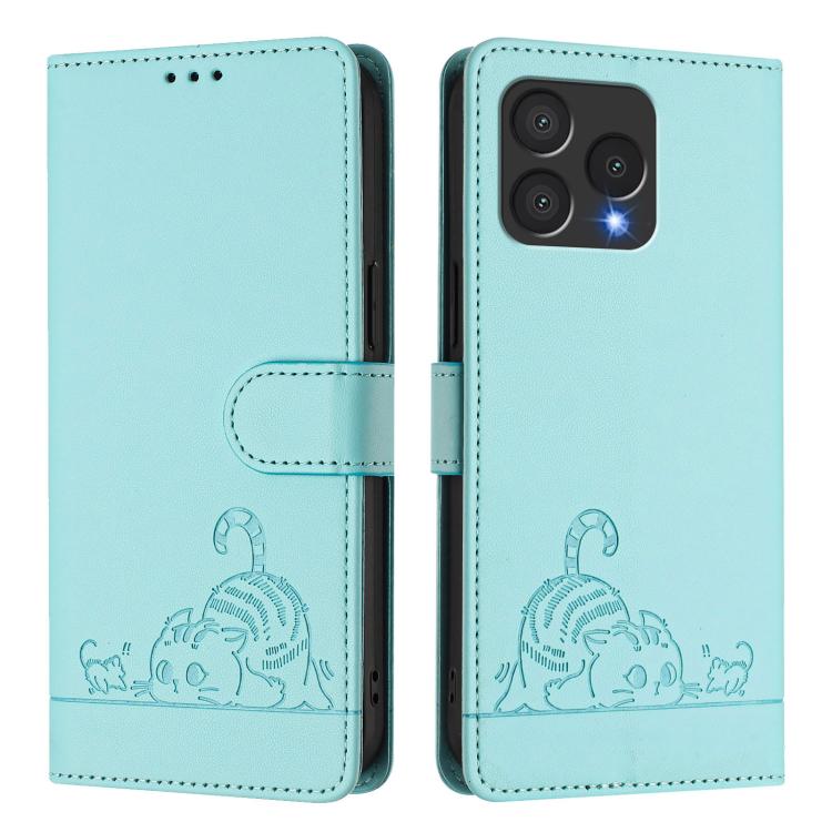Cat Rat Embossed Pattern RFID Leather Phone Case with Lanyard, For Cubot A40, For Cubot P90, For Cubot A30, For Cubot A20, For Cubot Max 5, For Cubot A10, For Cubot Note 40, For Cubot P50