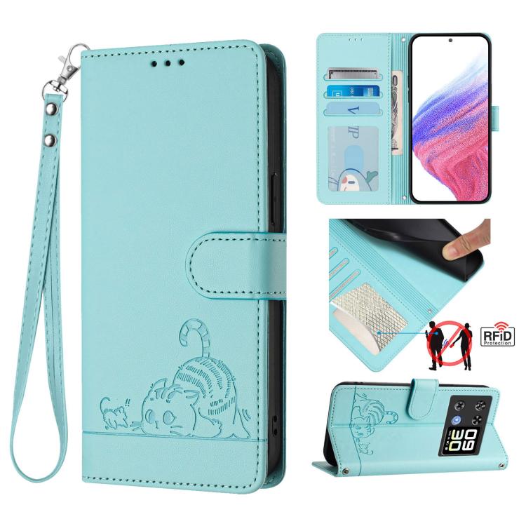Cat Rat Embossed Pattern RFID Leather Phone Case with Lanyard, For Cubot A40, For Cubot P90, For Cubot A30, For Cubot A20, For Cubot Max 5, For Cubot A10, For Cubot Note 40, For Cubot P50