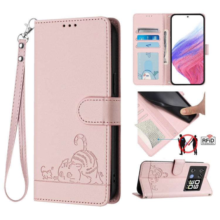 Cat Rat Embossed Pattern RFID Leather Phone Case with Lanyard, For Cubot A40, For Cubot P90, For Cubot A30, For Cubot A20, For Cubot Max 5, For Cubot A10, For Cubot Note 40, For Cubot P50