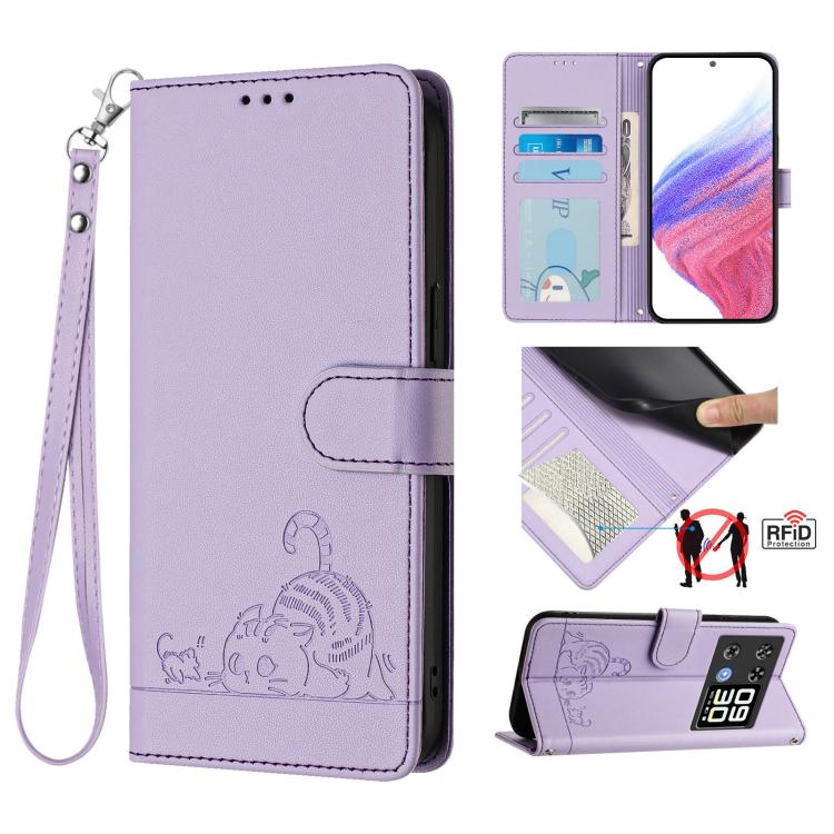 Cat Rat Embossed Pattern RFID Leather Phone Case with Lanyard, For Cubot A40, For Cubot P90, For Cubot A30, For Cubot A20, For Cubot Max 5, For Cubot A10, For Cubot Note 40, For Cubot P50