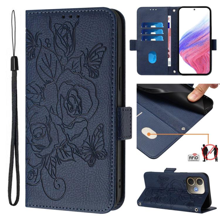 Embossed Rose RFID Anti-theft Leather Phone Case, For OPPO Find X8 Ultra 5G, For OPPO A5 Pro 5G Global, For OPPO A5 Pro China, For OPPO Find X8, For OPPO Reno9 A, For OPPO Find X8 Pro, For OPPO F19 Pro / Reno5 F / Reno5 Lite                            ...