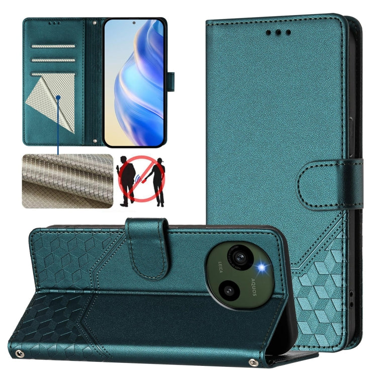 Honeycomb Embossing RFID Leather Phone Case, For Sharp Aquos R9, For Sharp Aquos sense8 SHG11 / SH-54D, For Sharp Aquos wish3