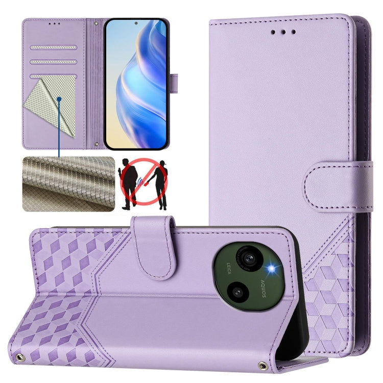 Honeycomb Embossing RFID Leather Phone Case, For Sharp Aquos R9, For Sharp Aquos sense8 SHG11 / SH-54D, For Sharp Aquos wish3