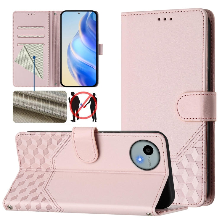 Honeycomb Embossing RFID Leather Phone Case, For Sharp Aquos wish6, For Sharp Aquos R11, For Sharp Aquos Sense10, For Sharp Basio Active3, For Sharp Aquos Sense9 Plus, For Sharp Aquos Sense9, For Sharp Aquos R9 Pro, For Sharp Aquos Wish 4