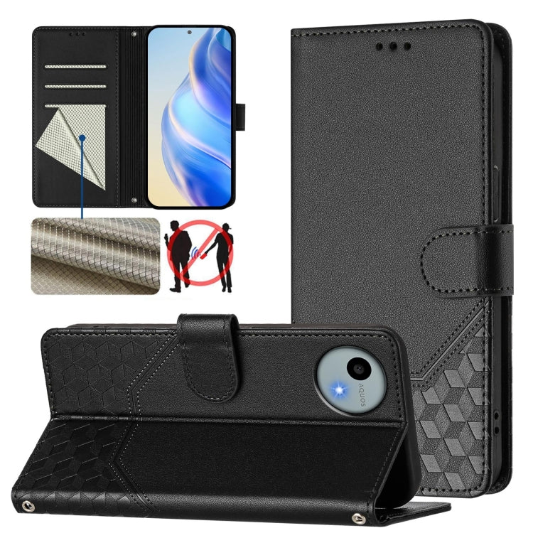 Honeycomb Embossing RFID Leather Phone Case, For Sharp Aquos wish6, For Sharp Aquos R11, For Sharp Aquos Sense10, For Sharp Basio Active3, For Sharp Aquos Sense9 Plus, For Sharp Aquos Sense9, For Sharp Aquos R9 Pro, For Sharp Aquos Wish 4