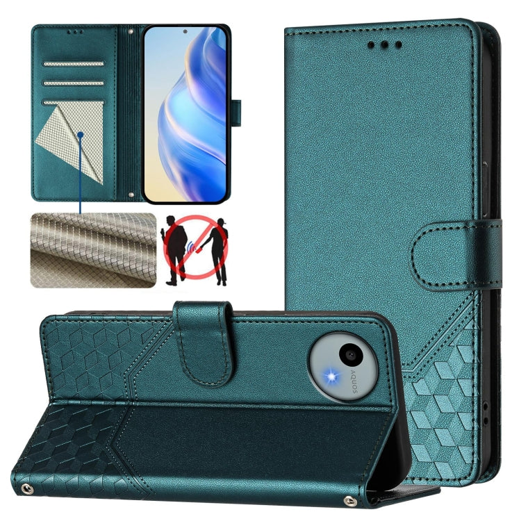 Honeycomb Embossing RFID Leather Phone Case, For Sharp Aquos wish6, For Sharp Aquos R11, For Sharp Aquos Sense10, For Sharp Basio Active3, For Sharp Aquos Sense9 Plus, For Sharp Aquos Sense9, For Sharp Aquos R9 Pro, For Sharp Aquos Wish 4