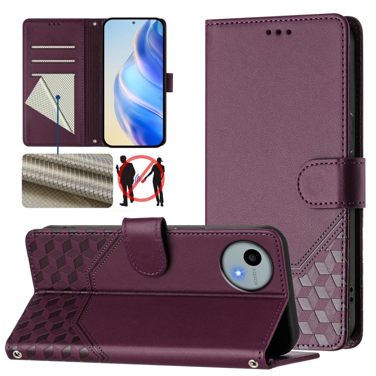 Honeycomb Embossing RFID Leather Phone Case, For Sharp Aquos wish6, For Sharp Aquos R11, For Sharp Aquos Sense10, For Sharp Basio Active3, For Sharp Aquos Sense9 Plus, For Sharp Aquos Sense9, For Sharp Aquos R9 Pro, For Sharp Aquos Wish 4