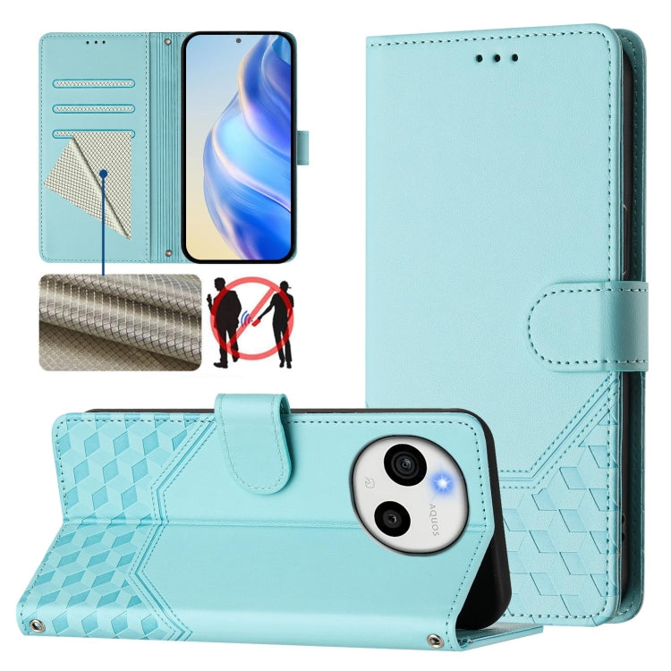 Honeycomb Embossing RFID Leather Phone Case, For Sharp Aquos wish6, For Sharp Aquos R11, For Sharp Aquos Sense10, For Sharp Basio Active3, For Sharp Aquos Sense9 Plus, For Sharp Aquos Sense9, For Sharp Aquos R9 Pro, For Sharp Aquos Wish 4