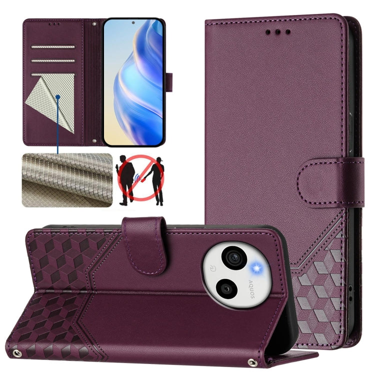 Honeycomb Embossing RFID Leather Phone Case, For Sharp Aquos wish6, For Sharp Aquos R11, For Sharp Aquos Sense10, For Sharp Basio Active3, For Sharp Aquos Sense9 Plus, For Sharp Aquos Sense9, For Sharp Aquos R9 Pro, For Sharp Aquos Wish 4