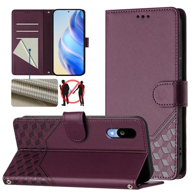 Honeycomb Embossing RFID Leather Phone Case, For Sharp Aquos wish6, For Sharp Aquos R11, For Sharp Aquos Sense10, For Sharp Basio Active3, For Sharp Aquos Sense9 Plus, For Sharp Aquos Sense9, For Sharp Aquos R9 Pro, For Sharp Aquos Wish 4