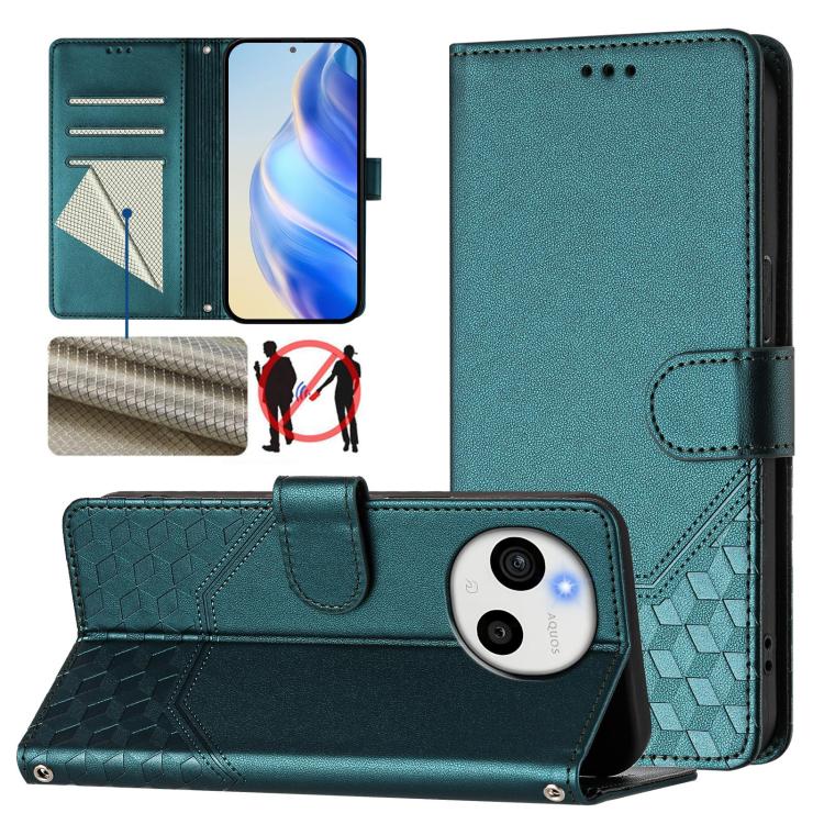 Honeycomb Embossing RFID Leather Phone Case, For Sharp Aquos wish6, For Sharp Aquos R11, For Sharp Aquos Sense10, For Sharp Basio Active3, For Sharp Aquos Sense9 Plus, For Sharp Aquos Sense9, For Sharp Aquos R9 Pro, For Sharp Aquos Wish 4
