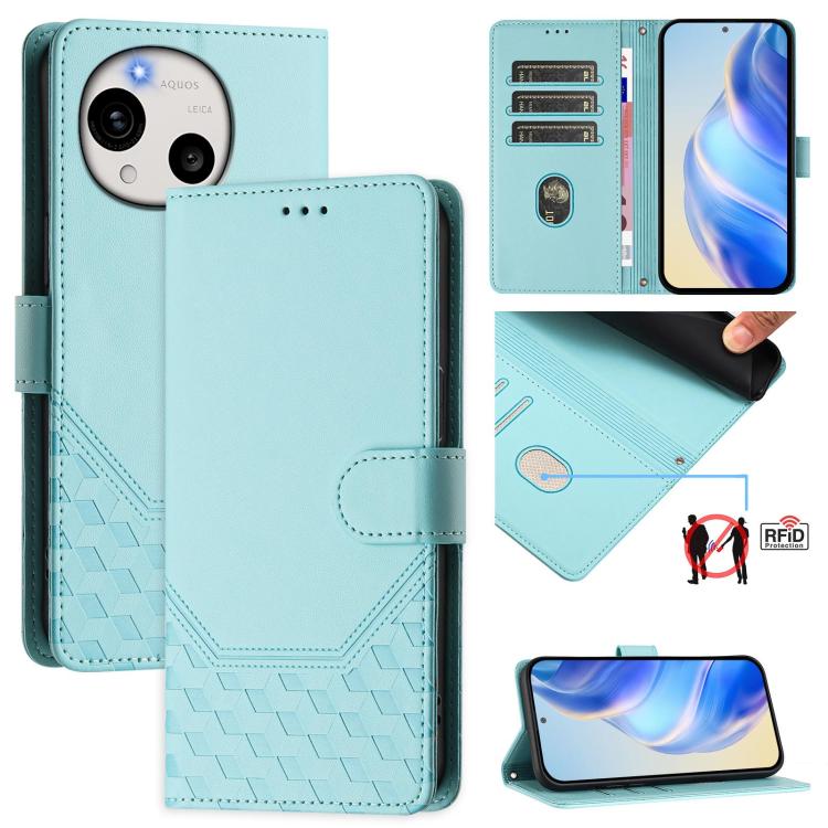 Honeycomb Embossing RFID Leather Phone Case, For Sharp Aquos wish6, For Sharp Aquos R11, For Sharp Aquos Sense10, For Sharp Basio Active3, For Sharp Aquos Sense9 Plus, For Sharp Aquos Sense9, For Sharp Aquos R9 Pro, For Sharp Aquos Wish 4