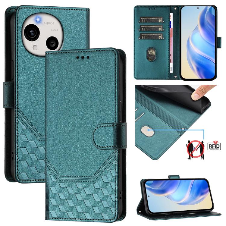 Honeycomb Embossing RFID Leather Phone Case, For Sharp Aquos wish6, For Sharp Aquos R11, For Sharp Aquos Sense10, For Sharp Basio Active3, For Sharp Aquos Sense9 Plus, For Sharp Aquos Sense9, For Sharp Aquos R9 Pro, For Sharp Aquos Wish 4