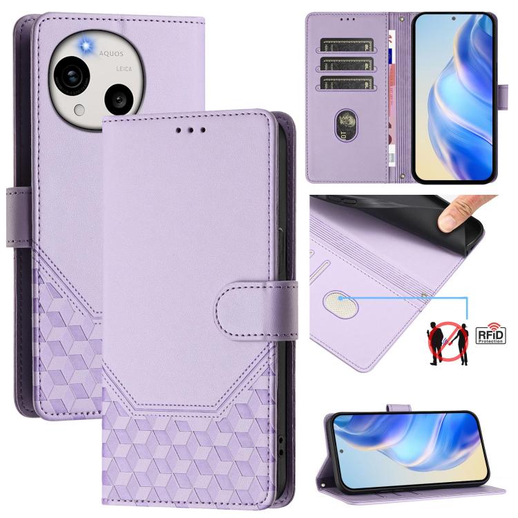 Honeycomb Embossing RFID Leather Phone Case, For Sharp Aquos wish6, For Sharp Aquos R11, For Sharp Aquos Sense10, For Sharp Basio Active3, For Sharp Aquos Sense9 Plus, For Sharp Aquos Sense9, For Sharp Aquos R9 Pro, For Sharp Aquos Wish 4