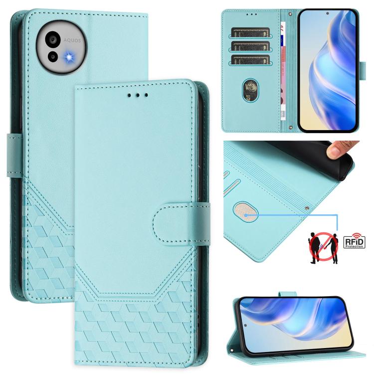 Honeycomb Embossing RFID Leather Phone Case, For Sharp Aquos wish6, For Sharp Aquos R11, For Sharp Aquos Sense10, For Sharp Basio Active3, For Sharp Aquos Sense9 Plus, For Sharp Aquos Sense9, For Sharp Aquos R9 Pro, For Sharp Aquos Wish 4
