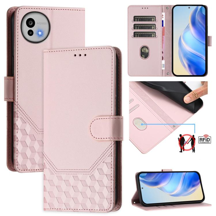 Honeycomb Embossing RFID Leather Phone Case, For Sharp Aquos wish6, For Sharp Aquos R11, For Sharp Aquos Sense10, For Sharp Basio Active3, For Sharp Aquos Sense9 Plus, For Sharp Aquos Sense9, For Sharp Aquos R9 Pro, For Sharp Aquos Wish 4
