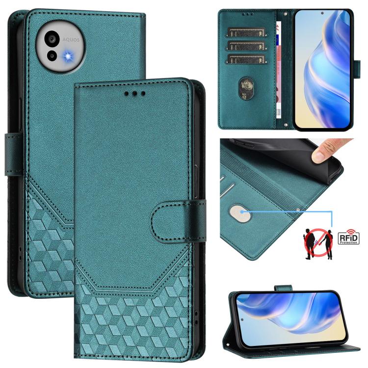 Honeycomb Embossing RFID Leather Phone Case, For Sharp Aquos wish6, For Sharp Aquos R11, For Sharp Aquos Sense10, For Sharp Basio Active3, For Sharp Aquos Sense9 Plus, For Sharp Aquos Sense9, For Sharp Aquos R9 Pro, For Sharp Aquos Wish 4