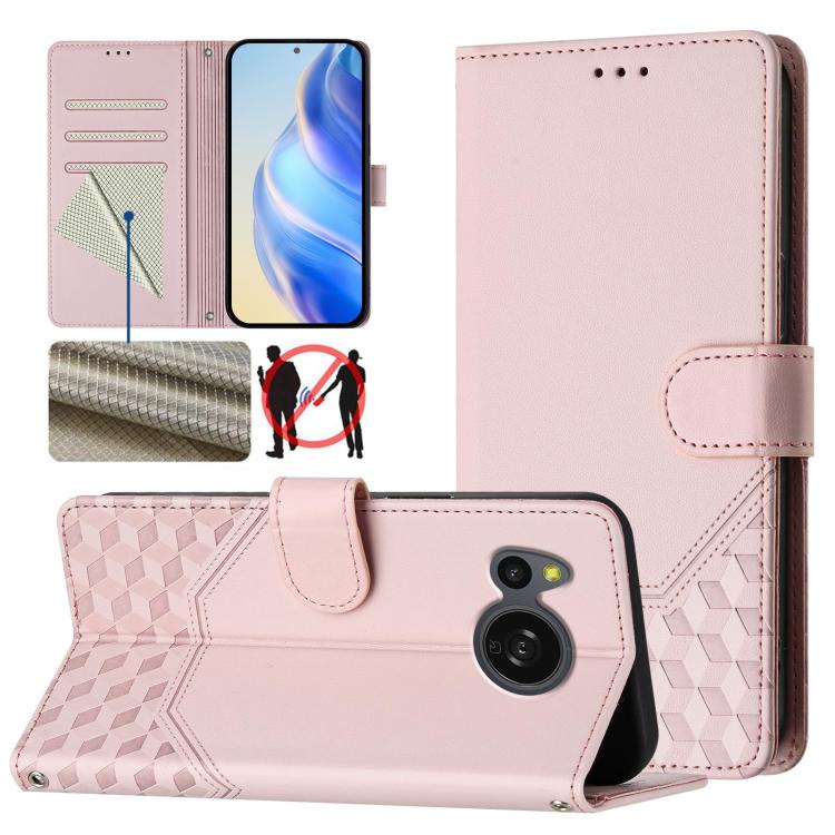 Honeycomb Embossing RFID Leather Phone Case, For Sharp Aquos R9, For Sharp Aquos sense8 SHG11 / SH-54D, For Sharp Aquos wish3
