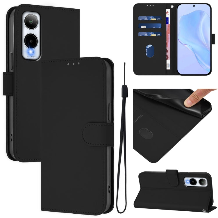 Skin Feel Solid Color Leather Phone Case with Lanyard, For Cricket Icon Plus 2026 / Icon 7 5G, For Cricket Icon 6