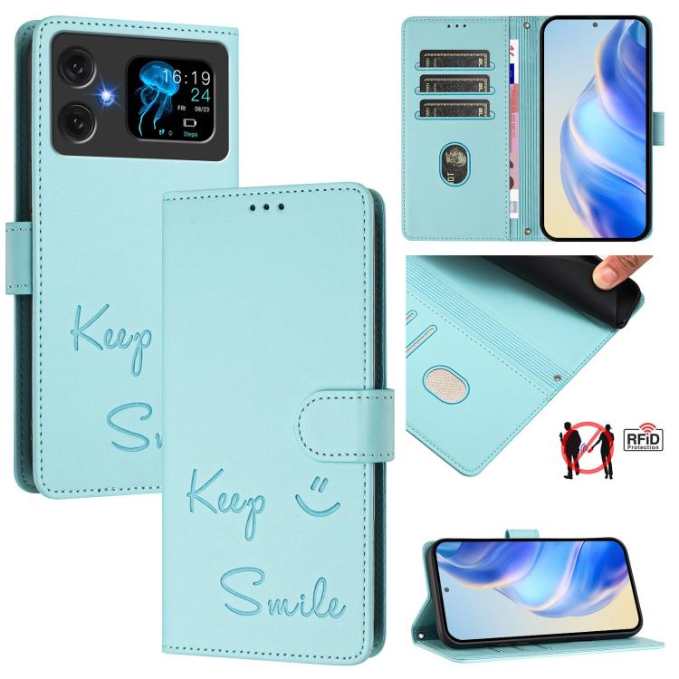 Smile Embossing RFID Leather Phone Case, For Cubot A40, For Cubot P90, For Cubot A30, For Cubot A20, For Cubot Max 5, For Cubot A10, For Cubot Note 40, For Cubot P50