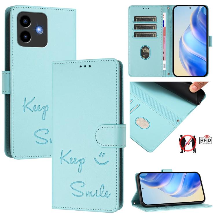 Smile Embossing RFID Leather Phone Case, For Cubot A40, For Cubot P90, For Cubot A30, For Cubot A20, For Cubot Max 5, For Cubot A10, For Cubot Note 40, For Cubot P50