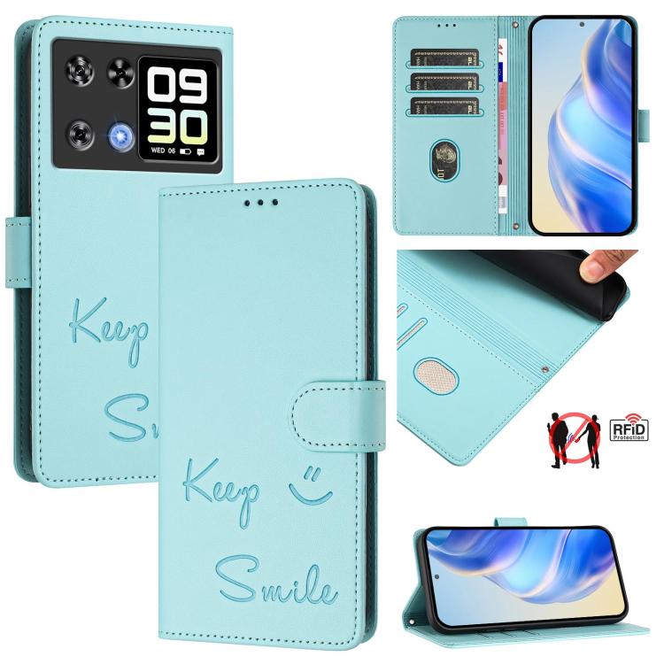Smile Embossing RFID Leather Phone Case, For Cubot A40, For Cubot P90, For Cubot A30, For Cubot A20, For Cubot Max 5, For Cubot A10, For Cubot Note 40, For Cubot P50
