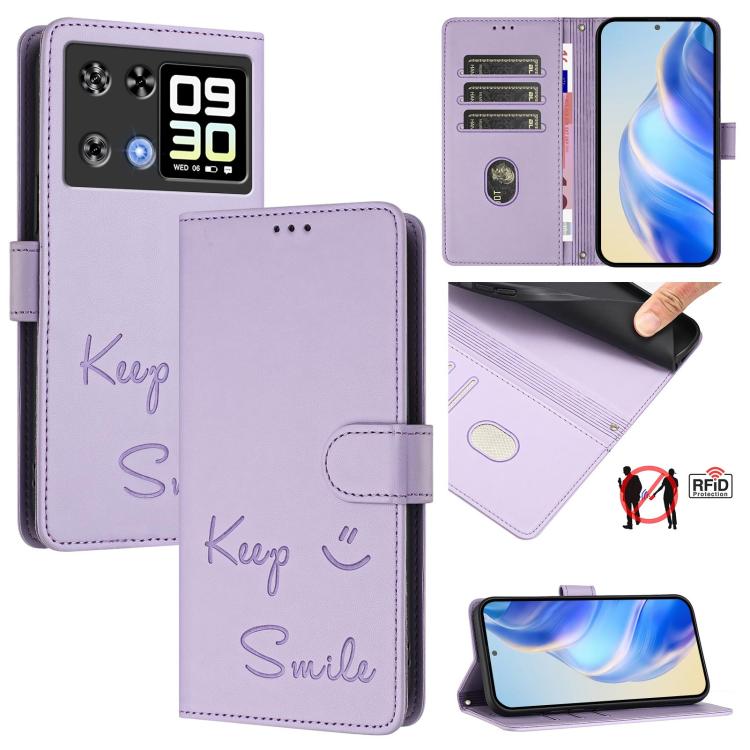 Smile Embossing RFID Leather Phone Case, For Cubot A40, For Cubot P90, For Cubot A30, For Cubot A20, For Cubot Max 5, For Cubot A10, For Cubot Note 40, For Cubot P50