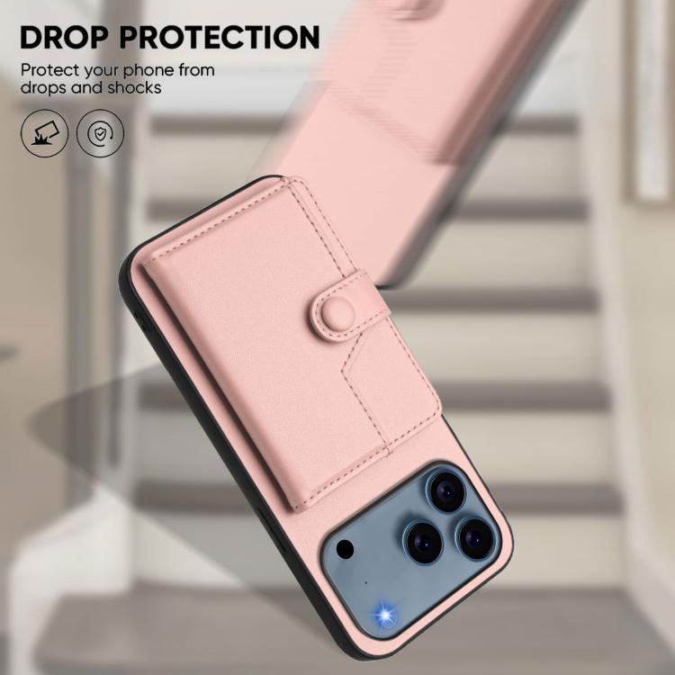 Button Card Bag RFID Anti-theft Phone Case, For iPhone 18 Pro / 17 Pro, For iPhone 18 Pro Max / 17 Pro Max, For iPhone 17, For iPhone Air, For iPhone 16 Pro Max, For iPhone 16 Pro, For iPhone 16 Plus, For iPhone 16