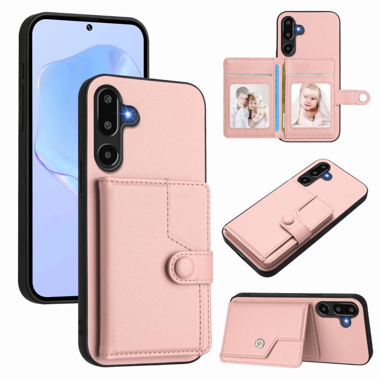Button Card Bag RFID Anti-theft Phone Case, For Samsung Galaxy M56 5G, For Samsung Galaxy M16 5G / F16 5G, For Samsung Galaxy M06 5G / F06 5G, For Samsung Galaxy M35, For Samsung Galaxy M55 / C55 5G, For Samsung Galaxy M15 / F15
