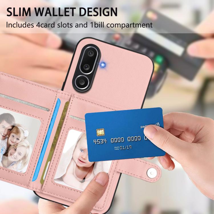 Button Card Bag RFID Anti-theft Phone Case, For Samsung Galaxy M56 5G, For Samsung Galaxy M16 5G / F16 5G, For Samsung Galaxy M06 5G / F06 5G, For Samsung Galaxy M35, For Samsung Galaxy M55 / C55 5G, For Samsung Galaxy M15 / F15
